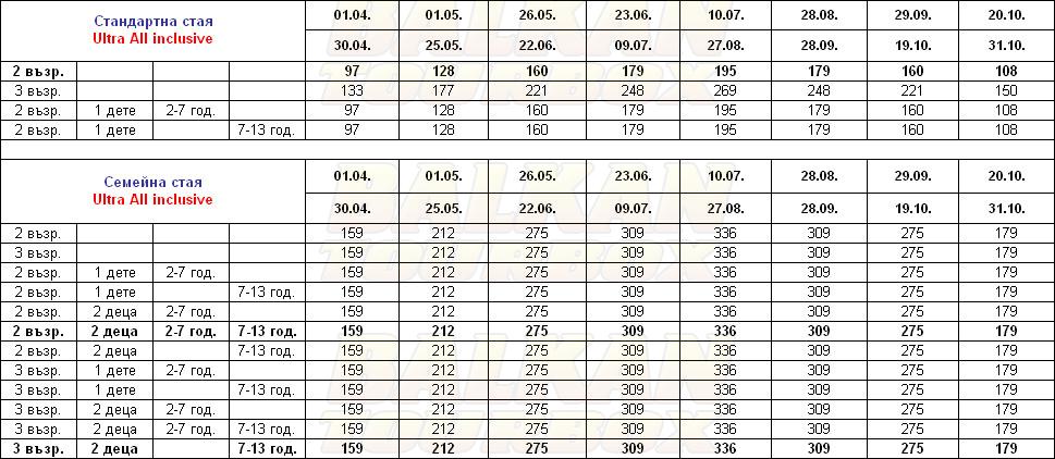 Asteria Club Belek hotel price list , цени за хотел Asteria Club Belek